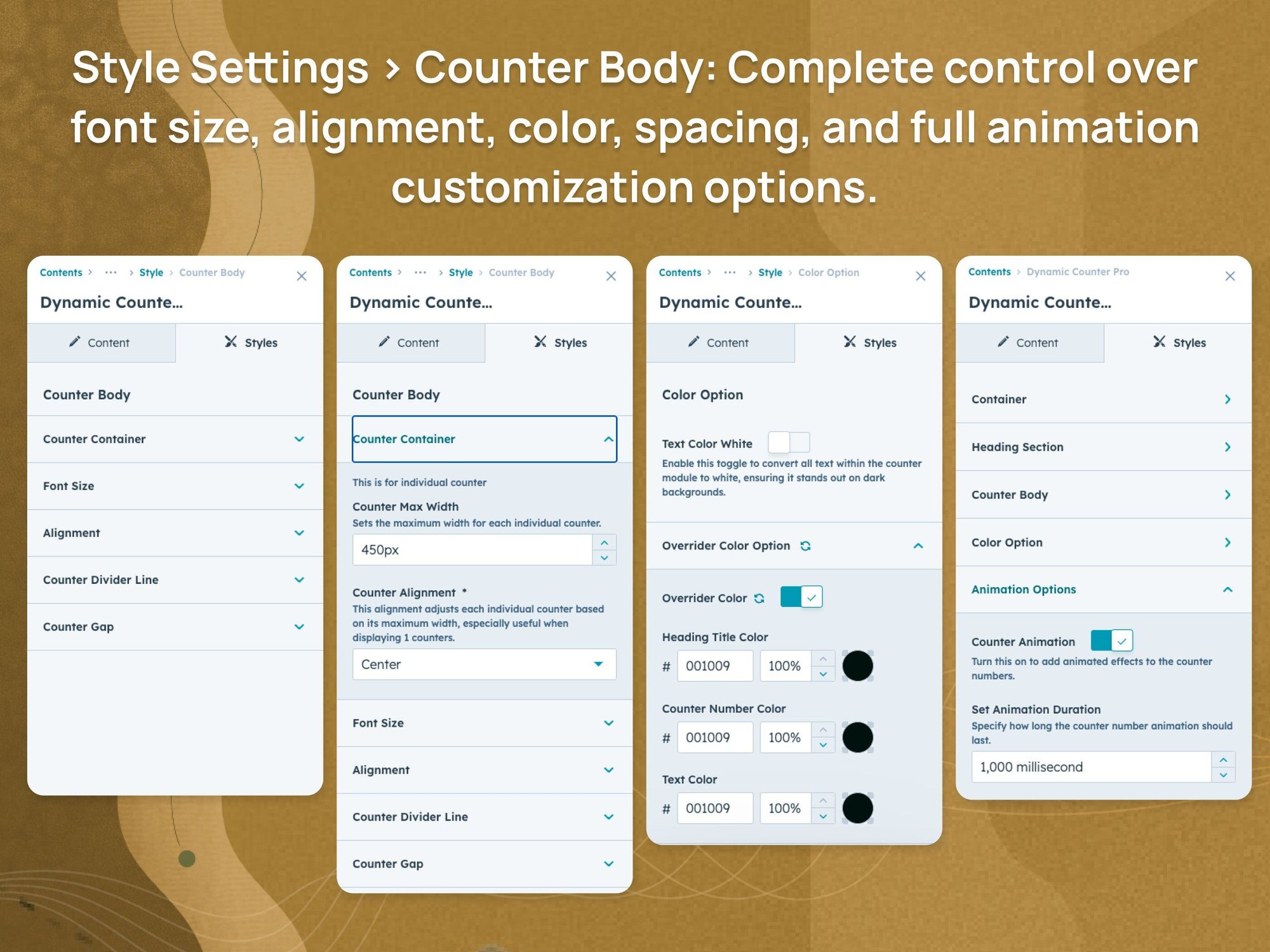 Style-Settings-Counter-Body-Complete-control-over-font-size-alignment-color-spacing-and-full-animation-customization-options