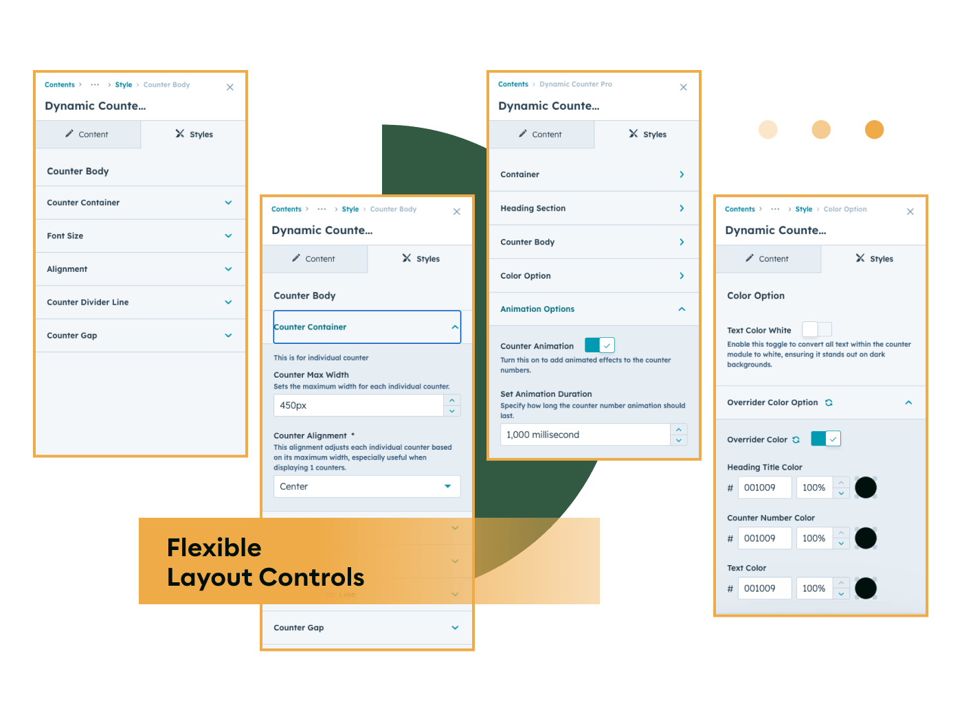 Flexible layout controls for the dynamic counter pro module