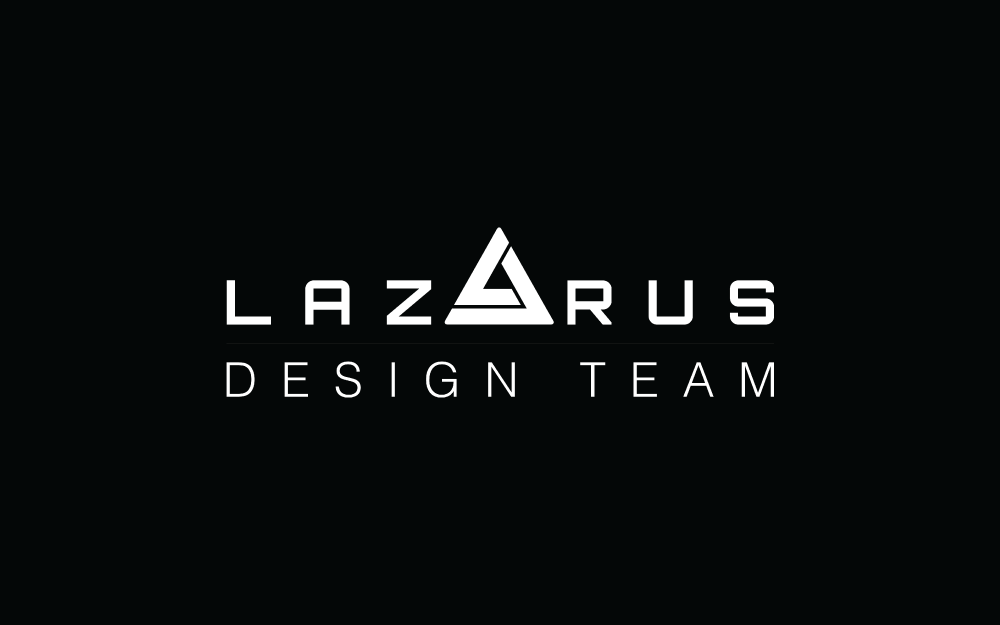 Dark wordmark reading "LAZARUS" with what appears to be a graphic element above it