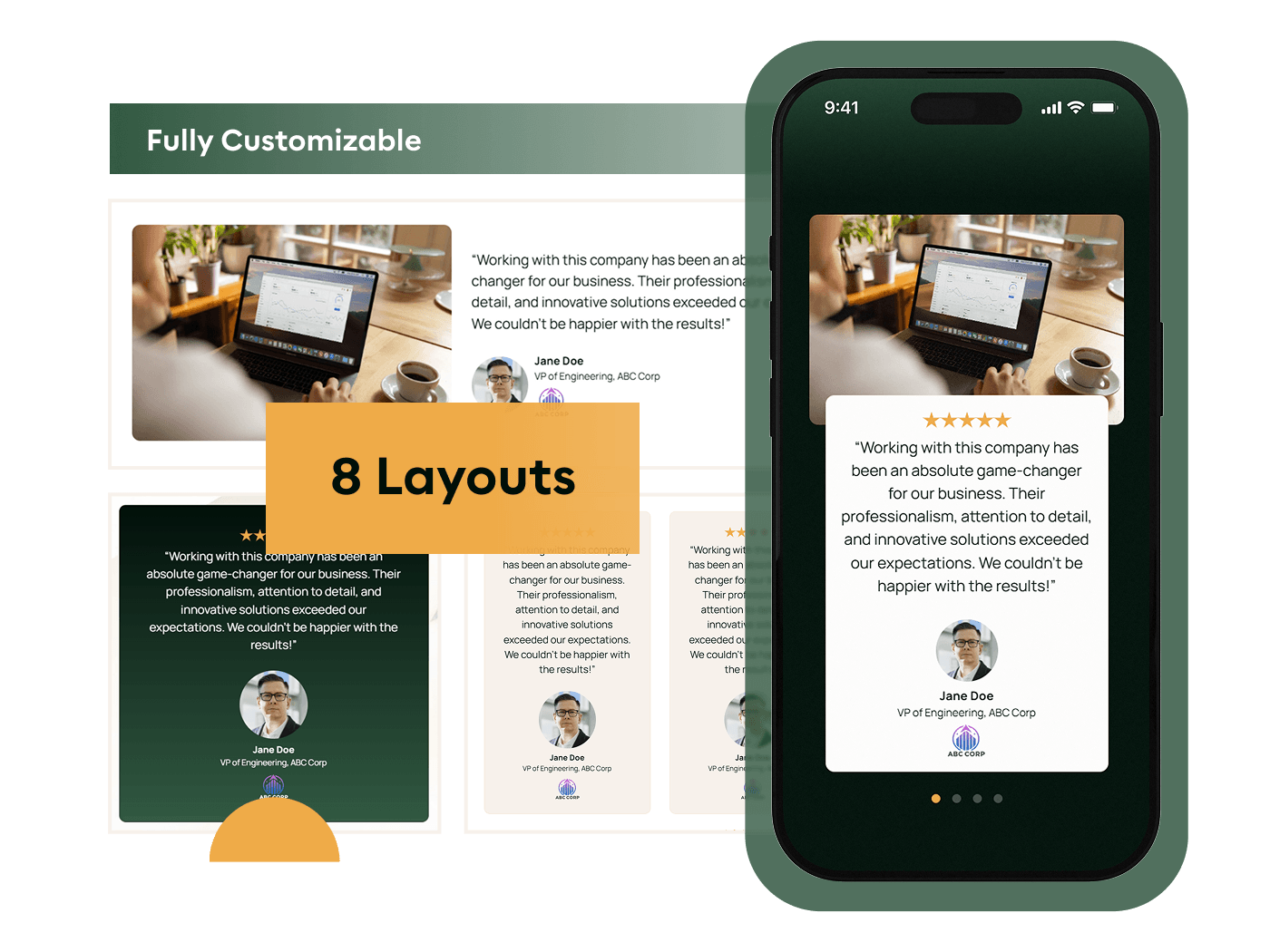 8 Layouts available on the Testimonial Slider Pro 8 Layouts available on the Testimonial Slider Pro
