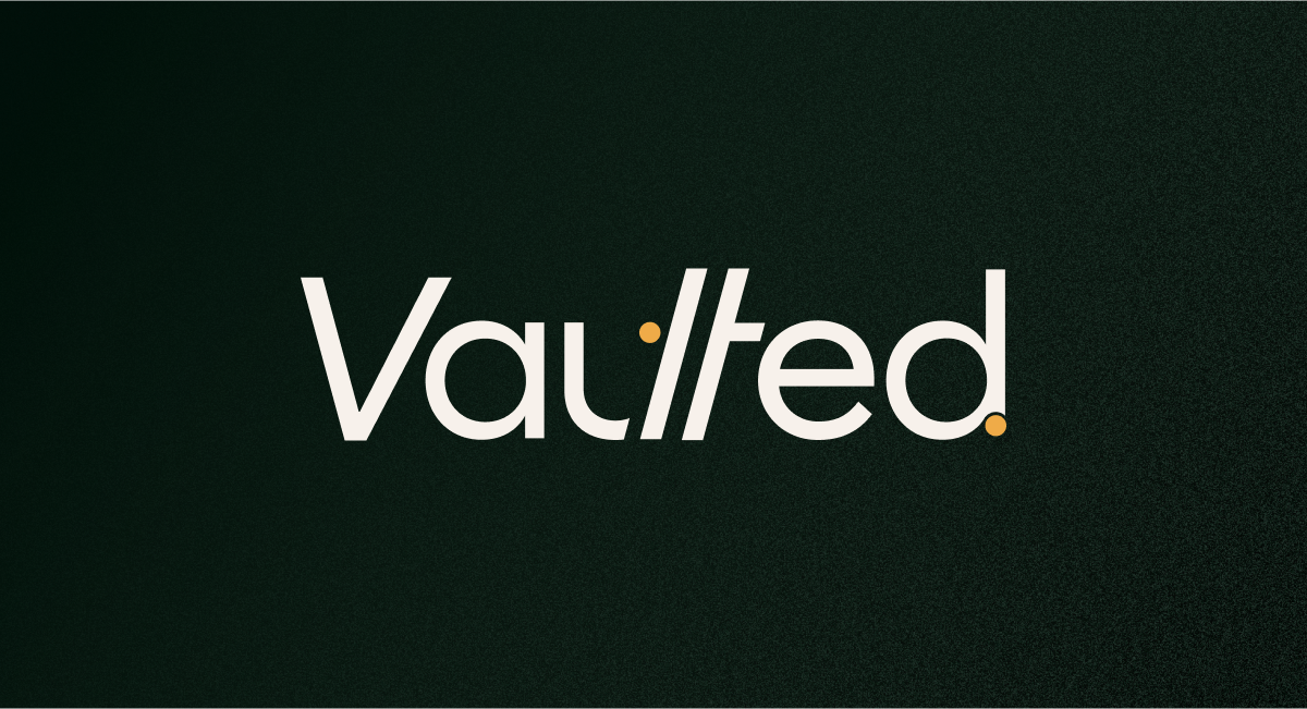 Vaulted logo — white wordmark on a dark background