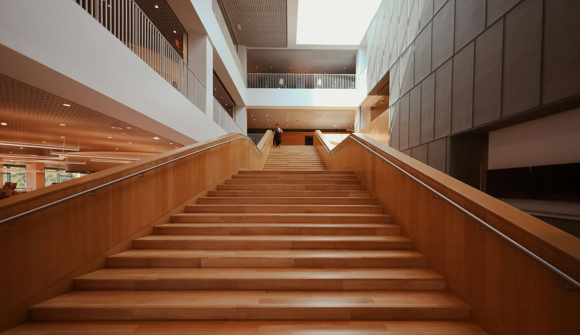 Grand staircase inside the Durham County Library main branch