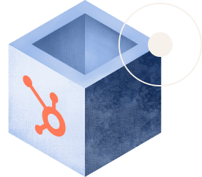 3D cube icon featuring the orange HubSpot logo on one face, symbolizing the building blocks of HubSpot’s Content Hub and the customizable integrations a HubSpot development agency can create.