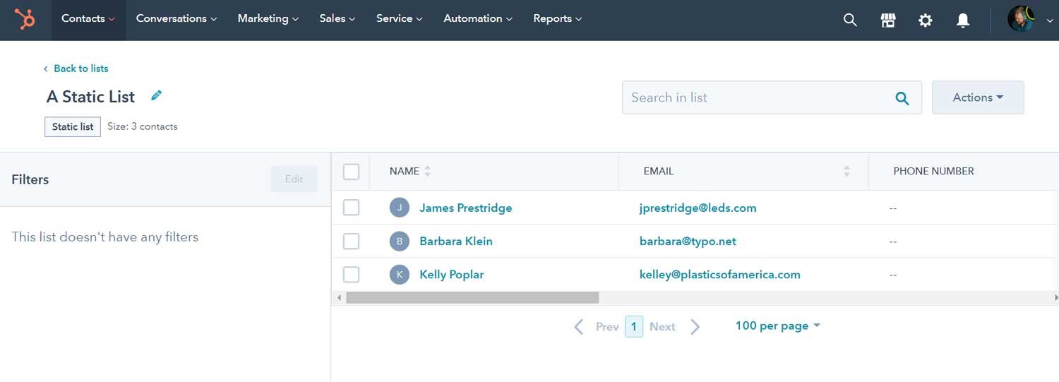 Screenshot of the HubSpot interface demonstrating the process of creating a static list. The image shows various options and fields to be filled out, including naming the list, selecting the list type as 'static', and adding contacts to the list.